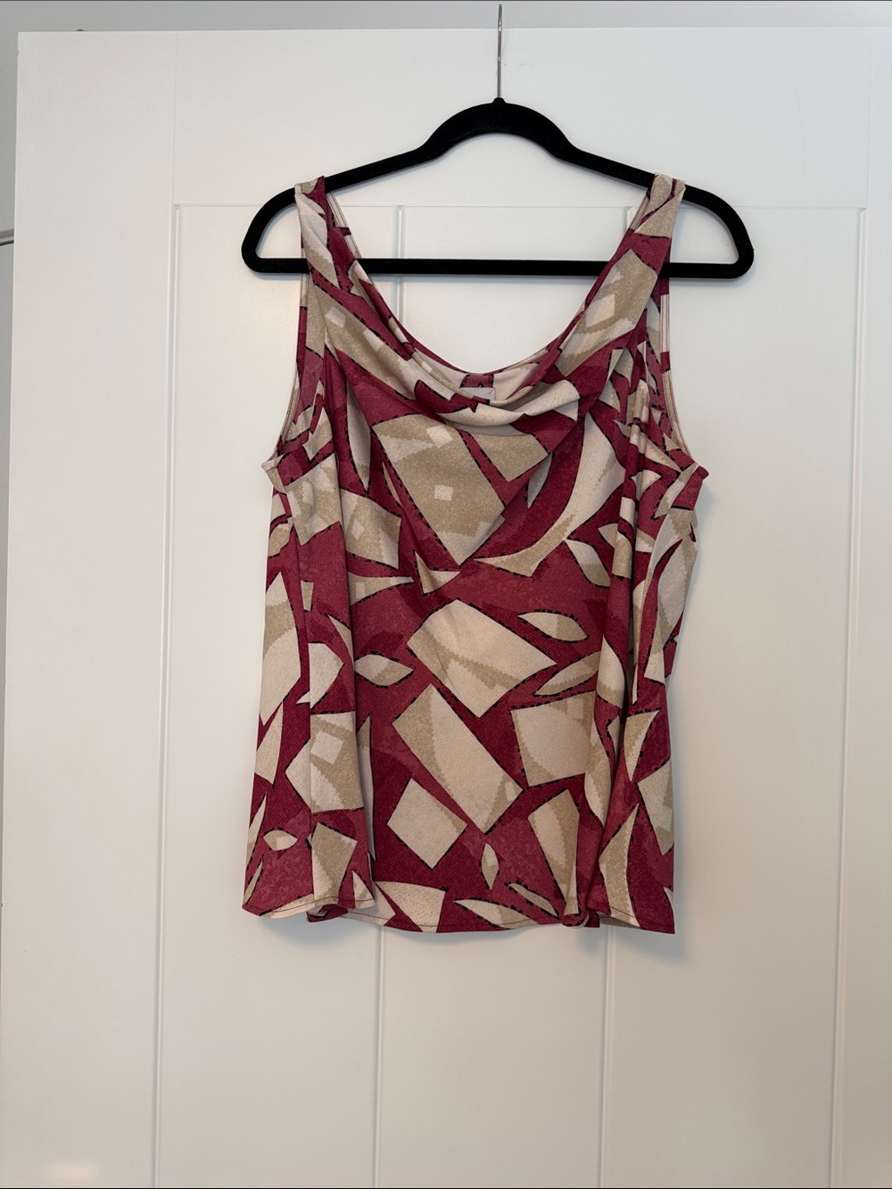 NIC+ZOE Burgundy and Cream Geometric Cowl Neck Tank size XL